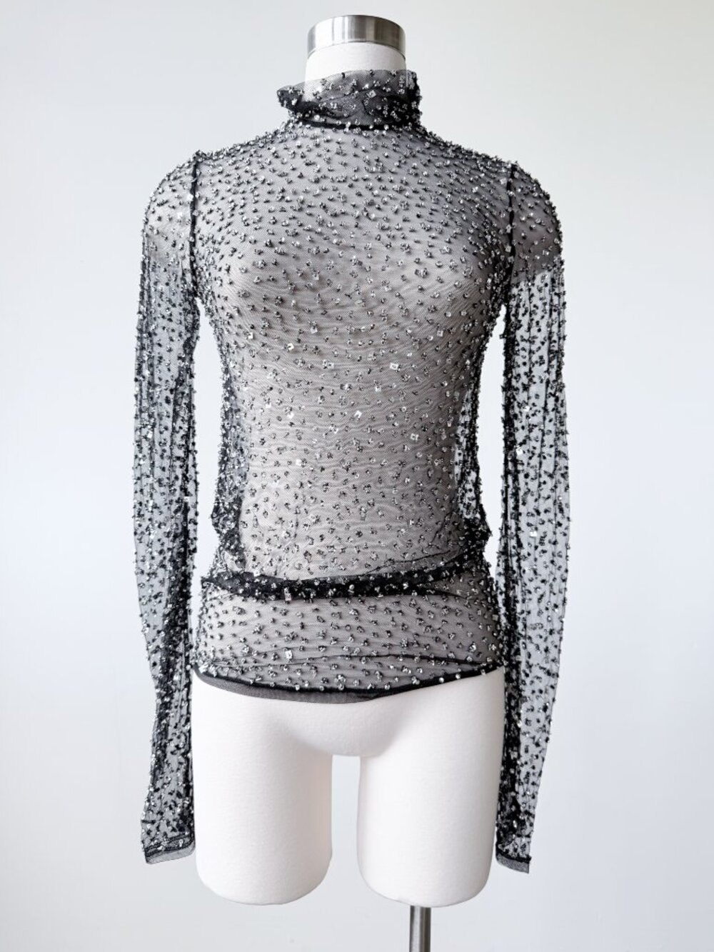 Isabel Marant Todiz Crystal Embellished Tulle Top Silver Black Size T1 US 4 NWT - Picture 4 of 12